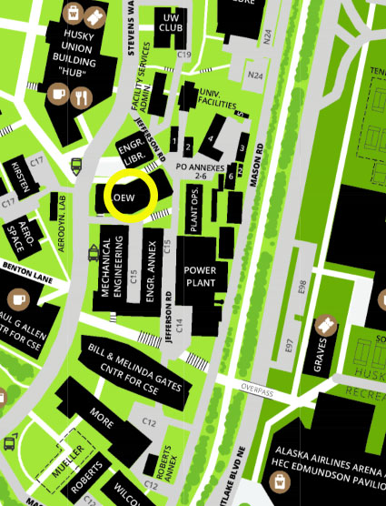 campus map excerpt showing location of Loew Hall