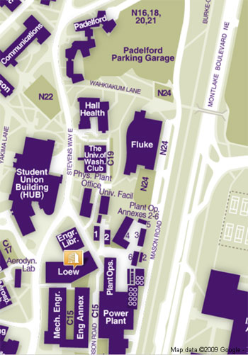 campus map excerpt showing location of Loew Hall