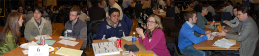 photos of students talking to alumni