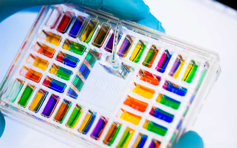 Closeup of microfluidic device