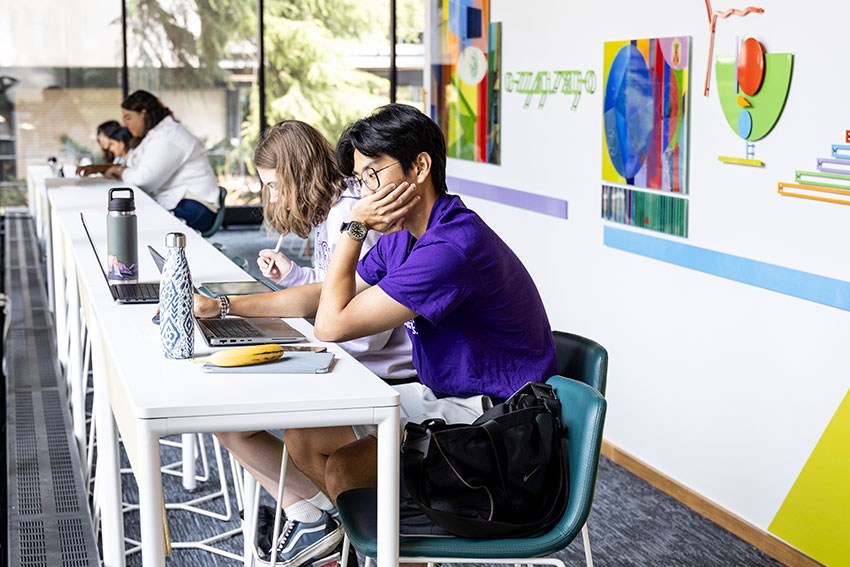 Students studying in open spaces