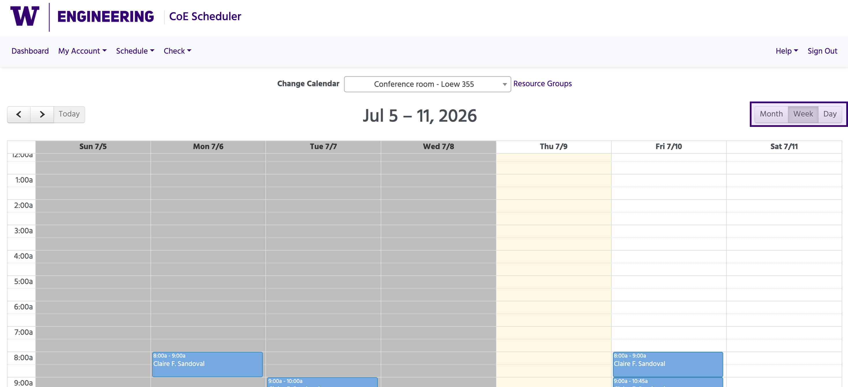 CoE Scheduler - Resource calendar screenshot