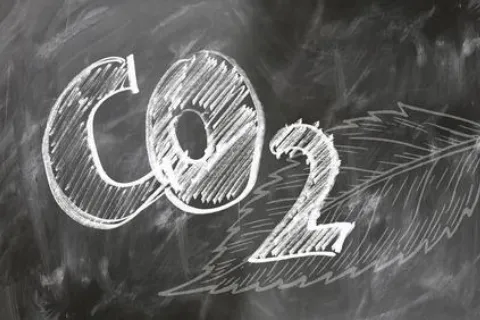 CO2 written on a chalkboard