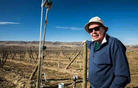 Jim Holmes standing in the Ciel vineyard in winter