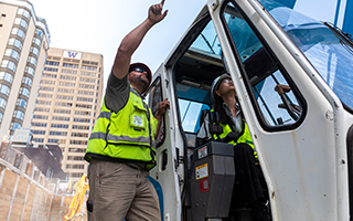 Worker in construction zone