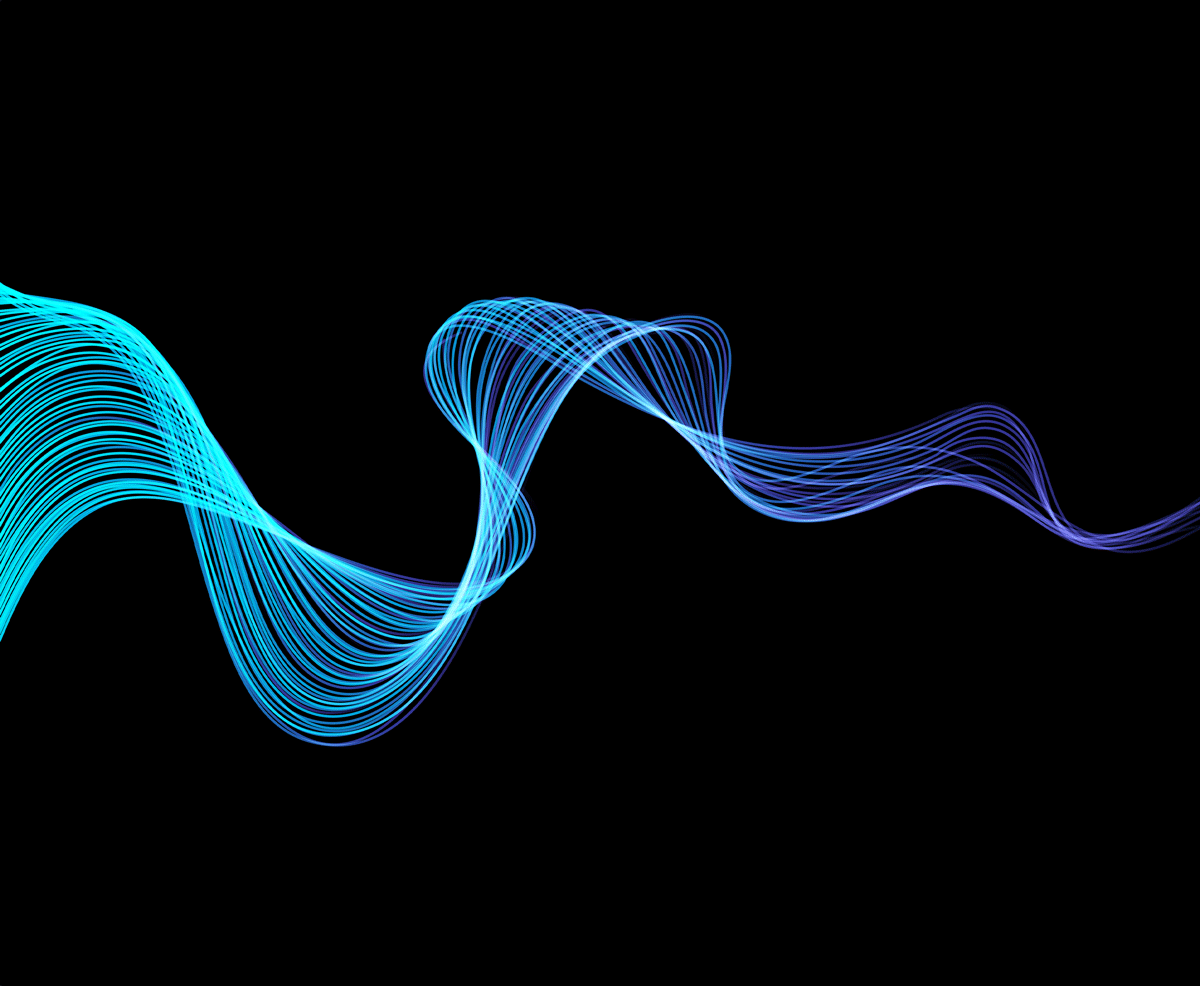 abstract light lines wavy flowing dynamic in blue green colors isolated on black background