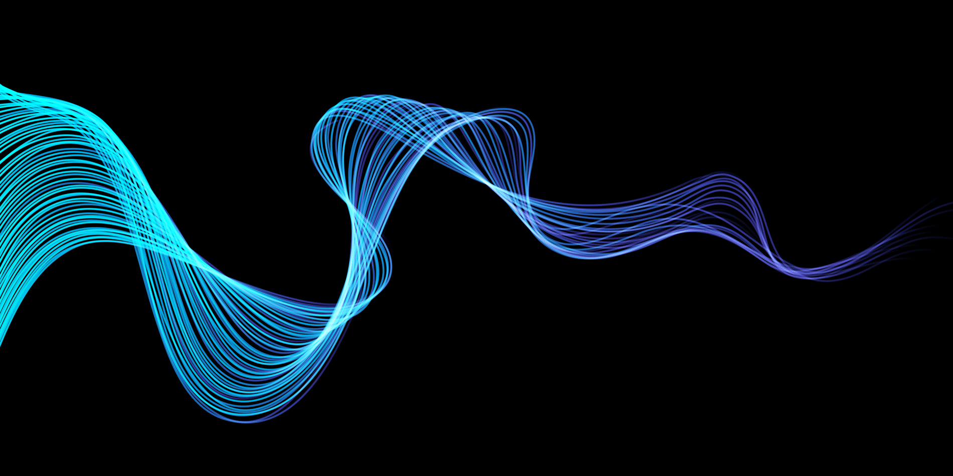 abstract light lines wavy flowing dynamic in blue green colors isolated on black background