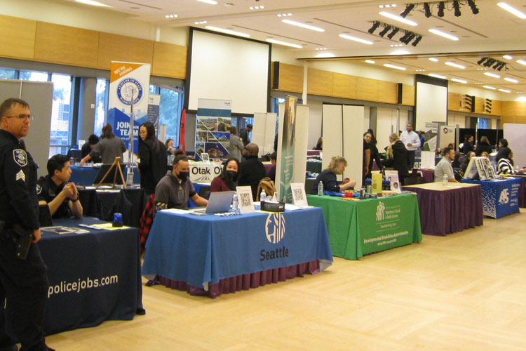 Five of the many booths at career fair