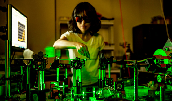 A student at work in a materials science and engineering lab.