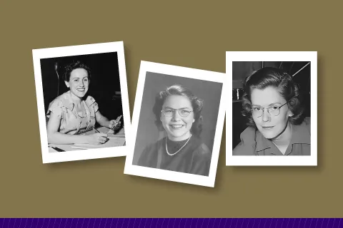 three black and white photos of UW alumnae women