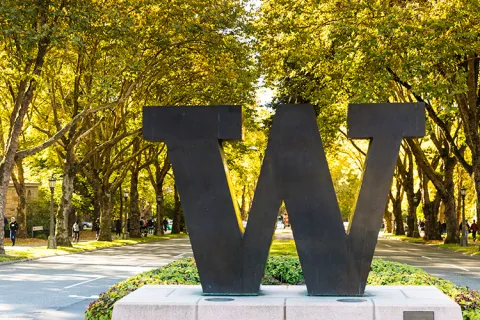 UW logo statue on campus