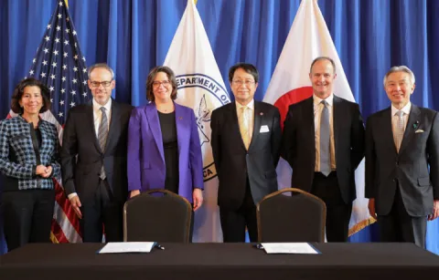 Group photo From left to right, Raimondo, Amazon Senior Vice President David Zapolsky, UW Provost Tricia Serio, University of Tsukuba President Dr. Kyosuke Nagata, NVIDIA Vice President Ned Finkle, and Japanese Minister of Education, Culture, Sports, Science and Technology Moriyama Masahito. The partnership is aimed at furthering research, entrepreneurship, human resource development and social implementation in the field of artificial intelligence.