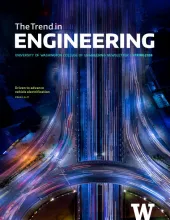 The Spring cover features a highway with fast moving cars that create a blurring effect on the roads. It references the "Driven to advance vehicle electrification" story.